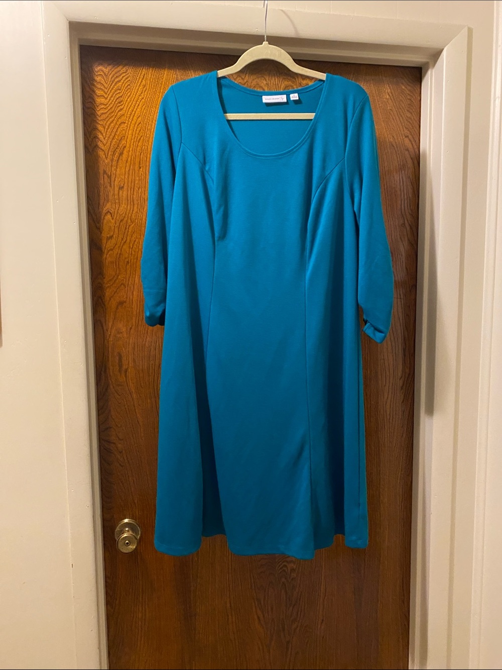 Susan Graver Teal Midi Scoop Neck Dress